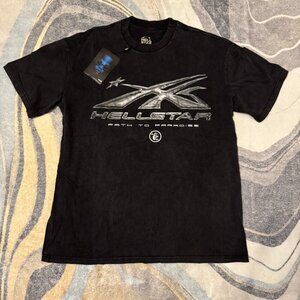 Hellstar Gray Gel Logo Black Tee Mens Size Large or X-Large